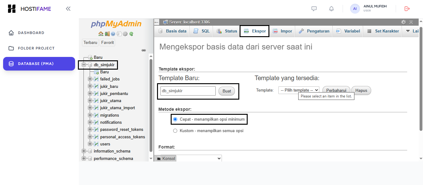 Screenshot langkah buka phpMyAdmin